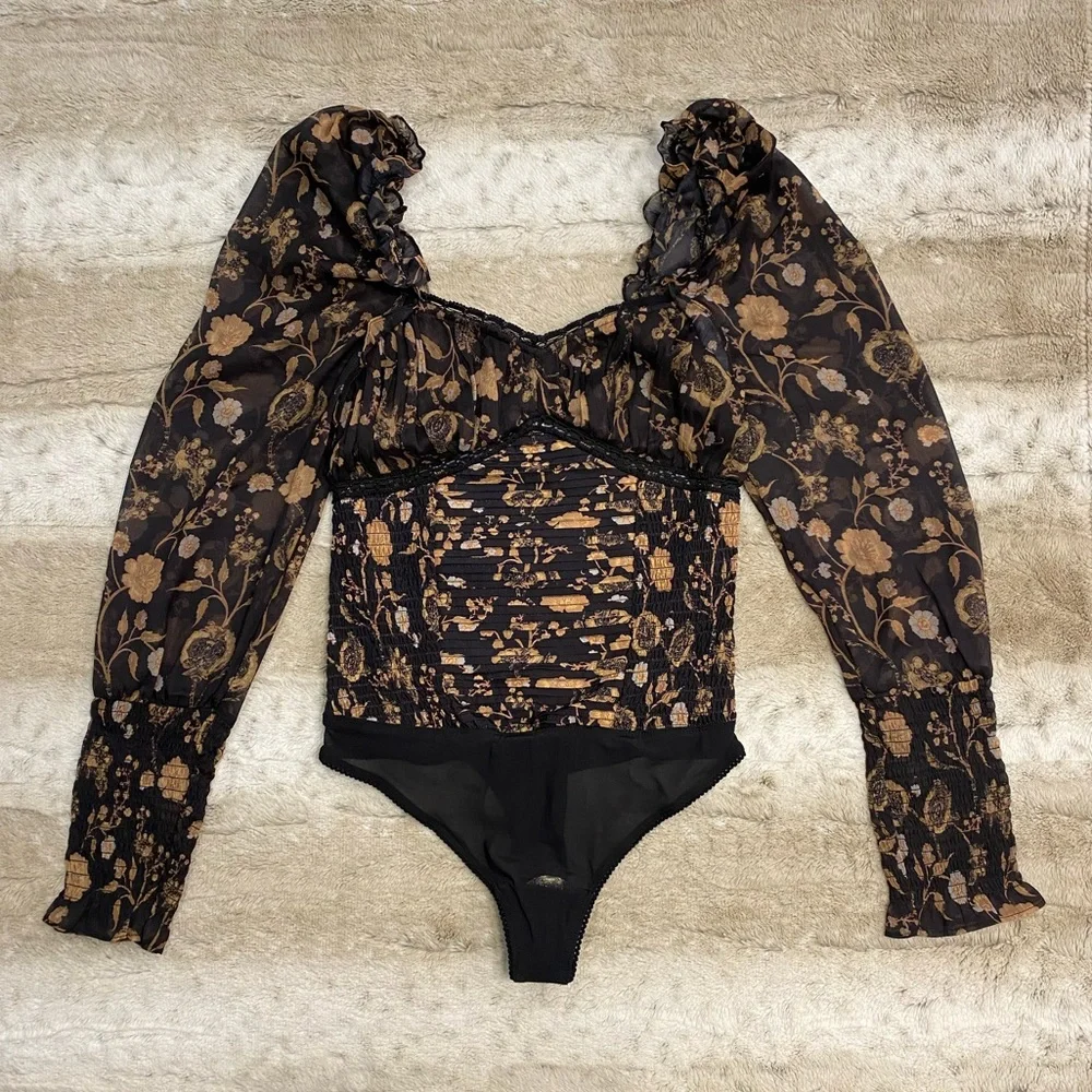 NWOT💕Free People Brunch Date Bodysuit in Black Combo Size XS